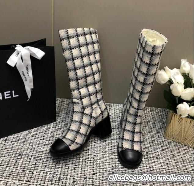 Good Quality Chanel Tweed Medium Boots 6cm Black/Grey/Beige 1016117