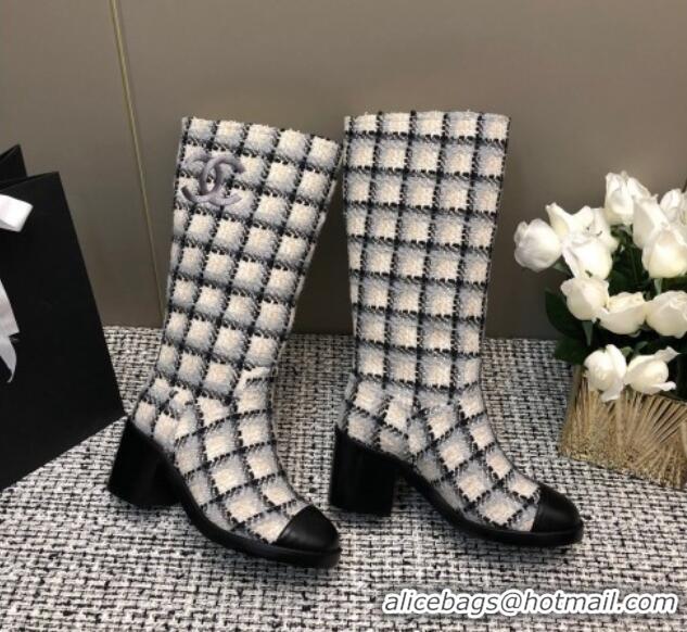 Good Quality Chanel Tweed Medium Boots 6cm Black/Grey/Beige 1016117