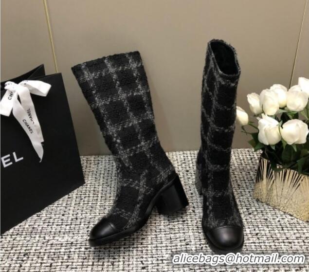 Low Price Chanel Tweed Medium Boots 6cm Black/Light Grey 016120