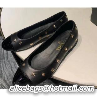 Perfect Chanel Calfskin Ballet Flat with Logo Charm Black 1025064