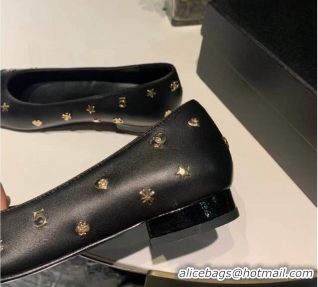 Perfect Chanel Calfskin Ballet Flat with Logo Charm Black 1025064