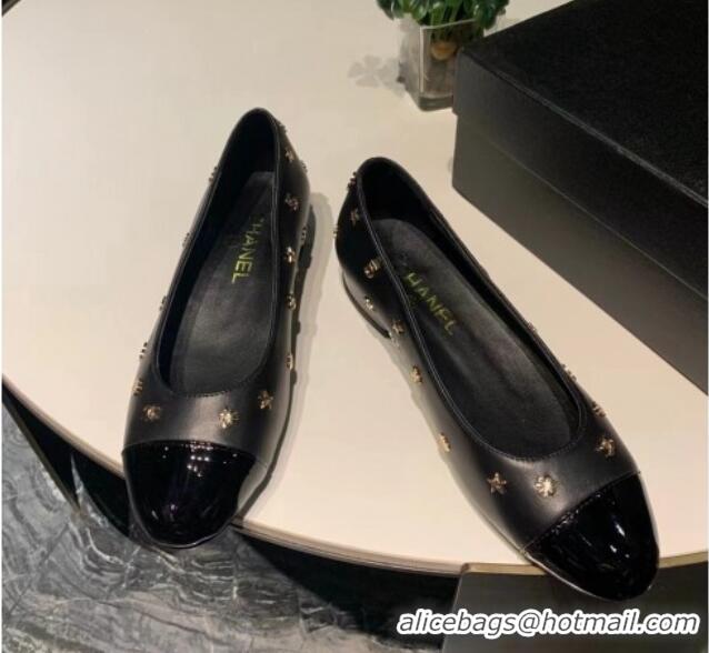 Perfect Chanel Calfskin Ballet Flat with Logo Charm Black 1025064