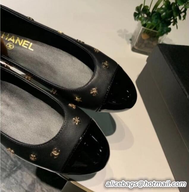 Perfect Chanel Calfskin Ballet Flat with Logo Charm Black 1025064