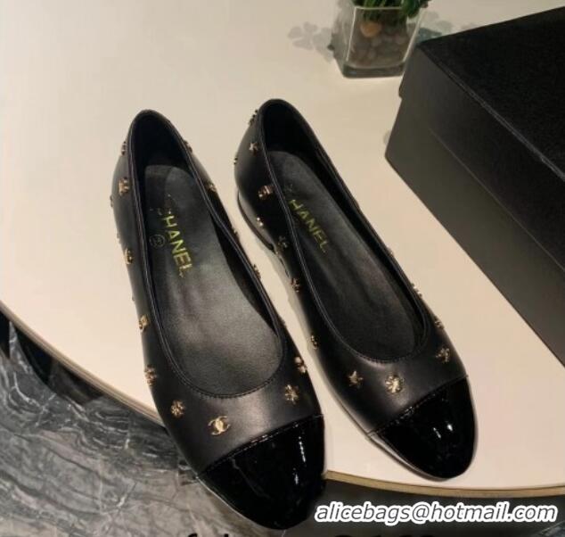 Perfect Chanel Calfskin Ballet Flat with Logo Charm Black 1025064