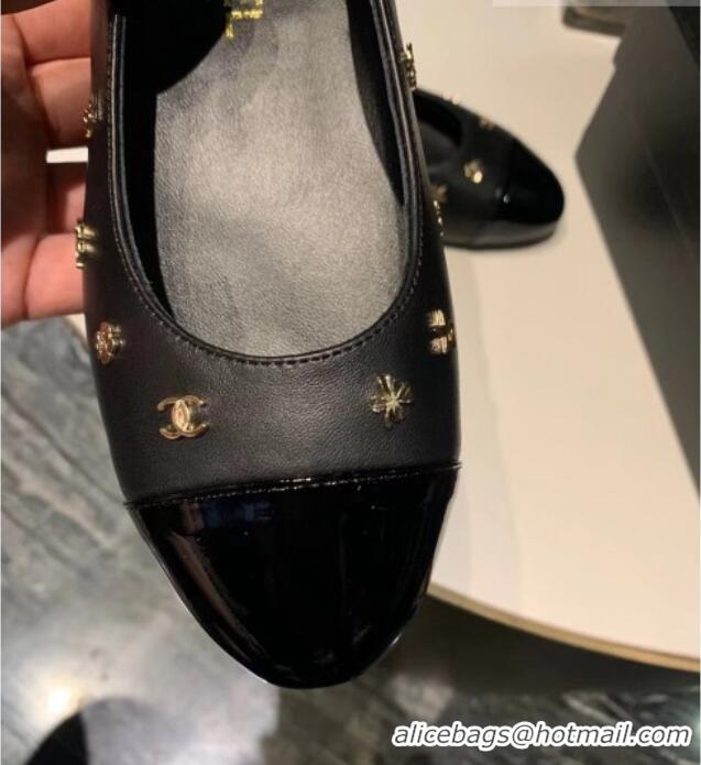 Perfect Chanel Calfskin Ballet Flat with Logo Charm Black 1025064