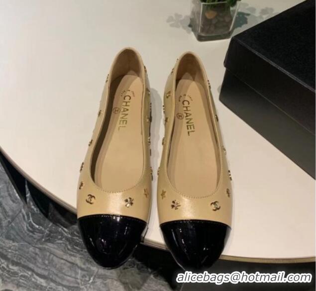 New Style Chanel Calfskin Ballet Flat with Logo Charm Beige 025065