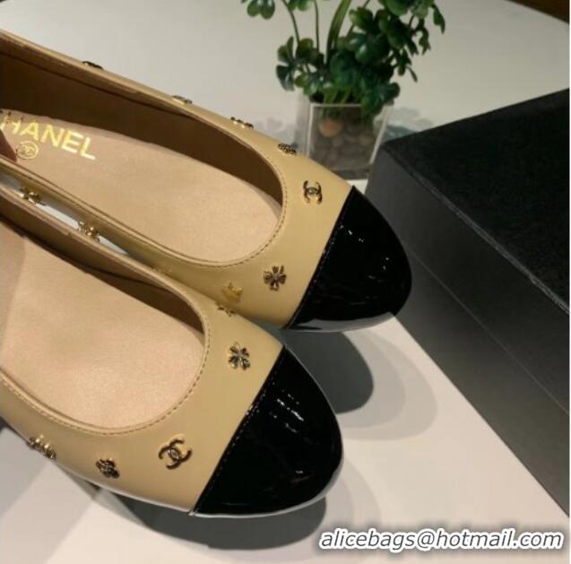 New Style Chanel Calfskin Ballet Flat with Logo Charm Beige 025065