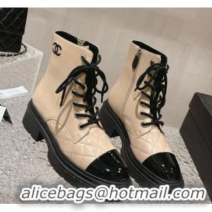 Feminine Chanel Calfskin Lace-up Ankle Boot Beige 025067