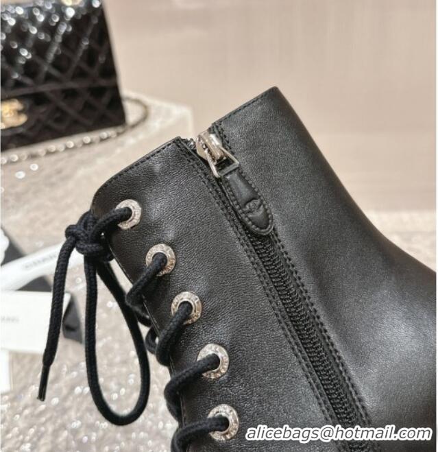 Good Taste Chanel Calfskin Lace-up Ankle Boots Black 025068