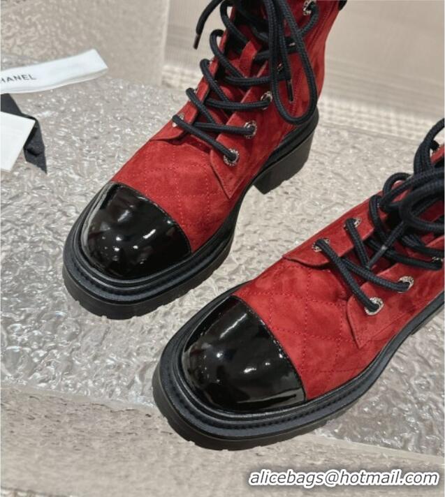 Good Product Chanel Calfskin Lace-up Ankle Boot Red 025070