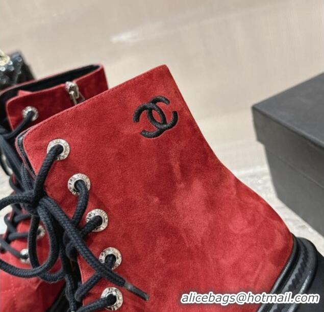 Good Product Chanel Calfskin Lace-up Ankle Boot Red 025070