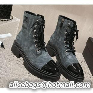 Comfortable Chanel Calfskin Lace-up Ankle Boots Grey 025071