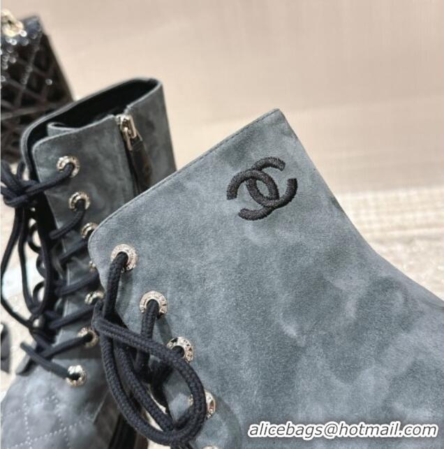 Comfortable Chanel Calfskin Lace-up Ankle Boots Grey 025071