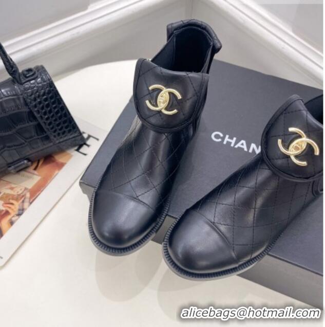 Super Quality Chanel Calfskin CC Foldover Ankle Boots 3.5cm Black 025072