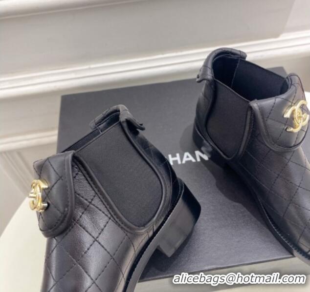 Super Quality Chanel Calfskin CC Foldover Ankle Boots 3.5cm Black 025072