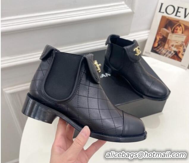 Super Quality Chanel Calfskin CC Foldover Ankle Boots 3.5cm Black 025072