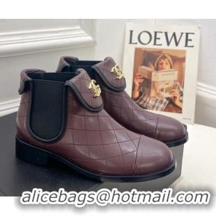 Best Grade Chanel Calfskin CC Foldover Ankle Boots 3.5cm Burgundy 025073