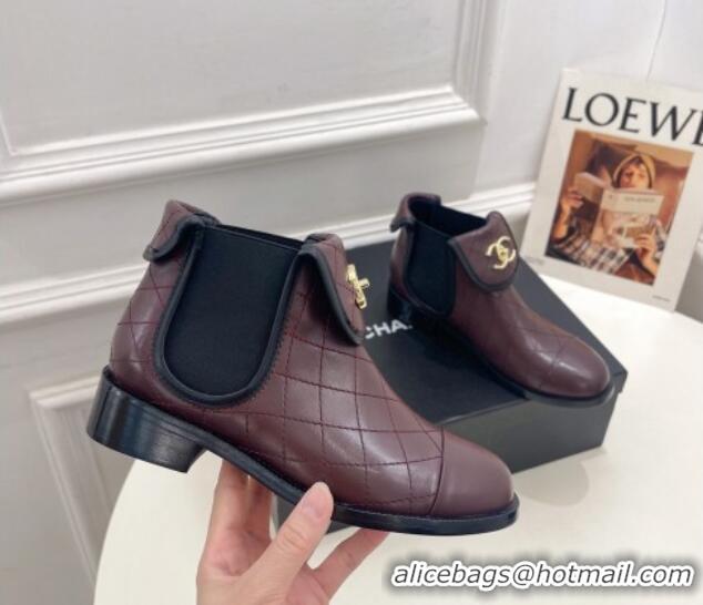 Best Grade Chanel Calfskin CC Foldover Ankle Boots 3.5cm Burgundy 025073