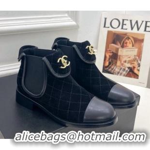 Most Popular Chanel Suede CC Foldover Ankle Boots 3.5cm Black 25074