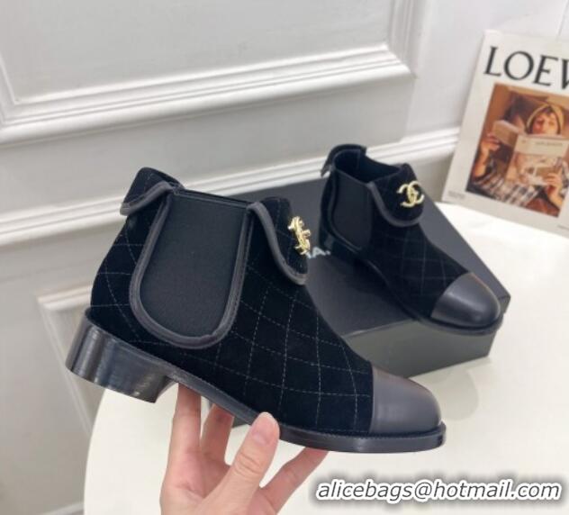 Most Popular Chanel Suede CC Foldover Ankle Boots 3.5cm Black 25074