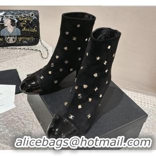 Most Popular Chanel Suede Ankle Boots with Charm Black 1025076