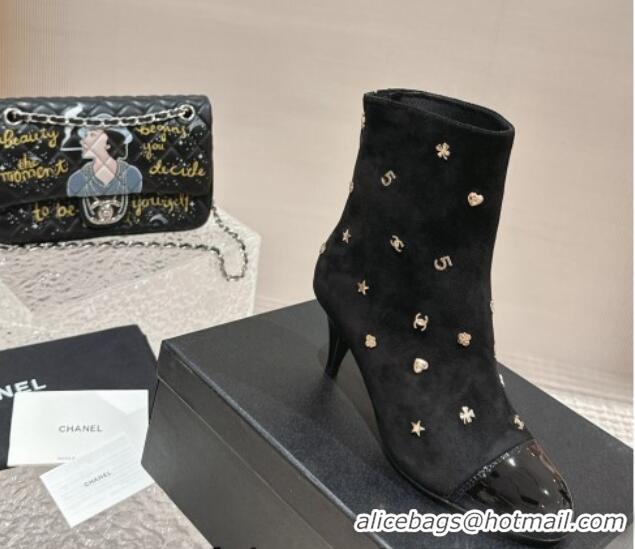 Most Popular Chanel Suede Ankle Boots with Charm Black 1025076