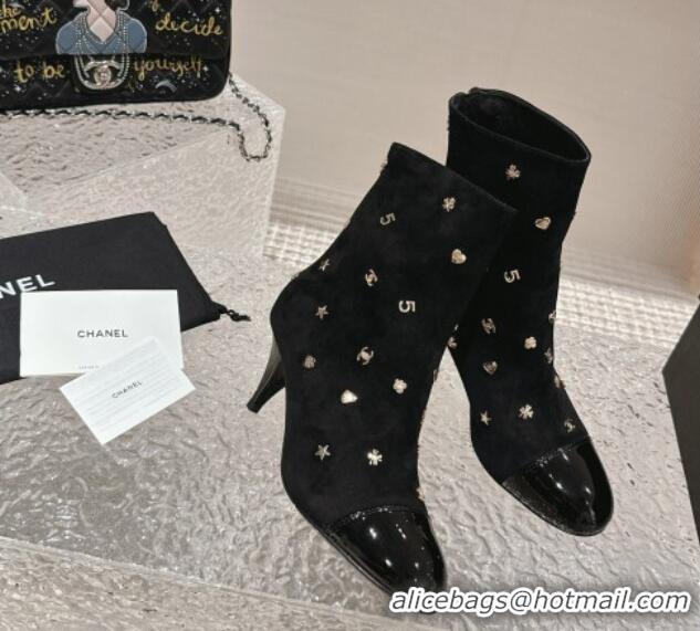 Most Popular Chanel Suede Ankle Boots with Charm Black 1025076