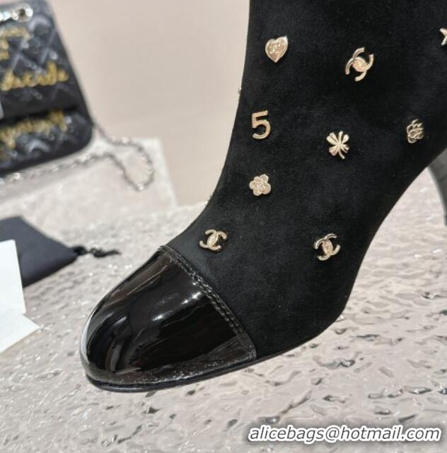 Most Popular Chanel Suede Ankle Boots with Charm Black 1025076