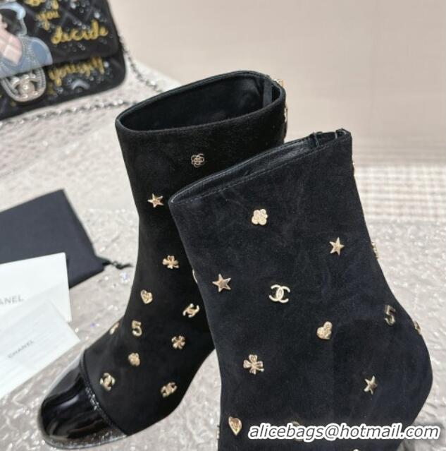 Most Popular Chanel Suede Ankle Boots with Charm Black 1025076