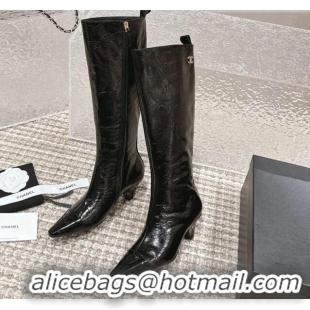 Reasonable Price Chanel Crinkled Calfskin High Boots Black 1025077