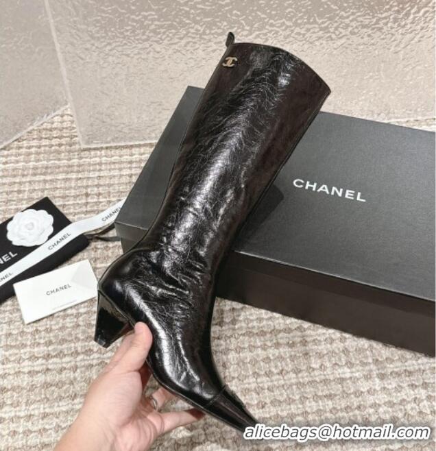 Reasonable Price Chanel Crinkled Calfskin High Boots Black 1025077