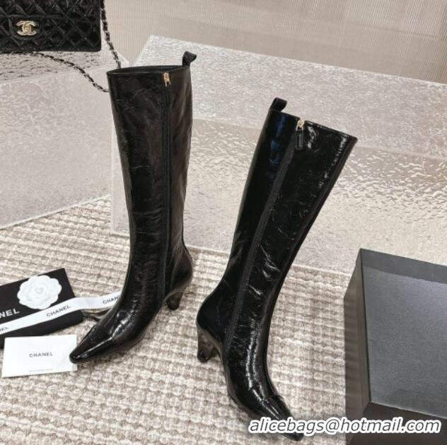 Reasonable Price Chanel Crinkled Calfskin High Boots Black 1025077