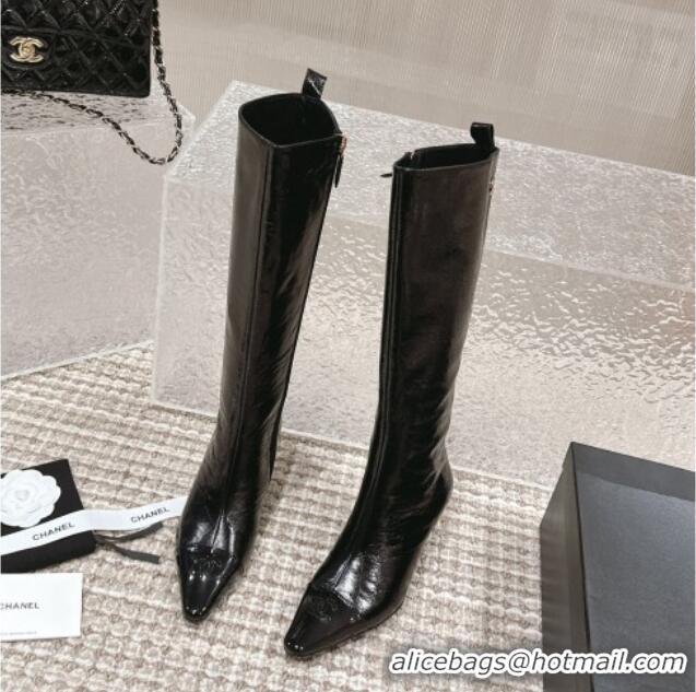 Reasonable Price Chanel Crinkled Calfskin High Boots Black 1025077