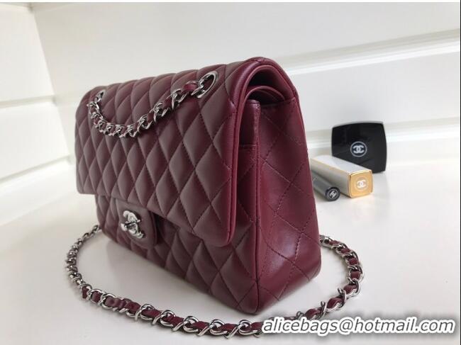 Best Price Chanel Quilted Lambskin Classic Medium Flap Bag A01112 Burgundy/Silver 2023