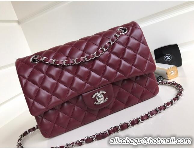 Best Price Chanel Quilted Lambskin Classic Medium Flap Bag A01112 Burgundy/Silver 2023