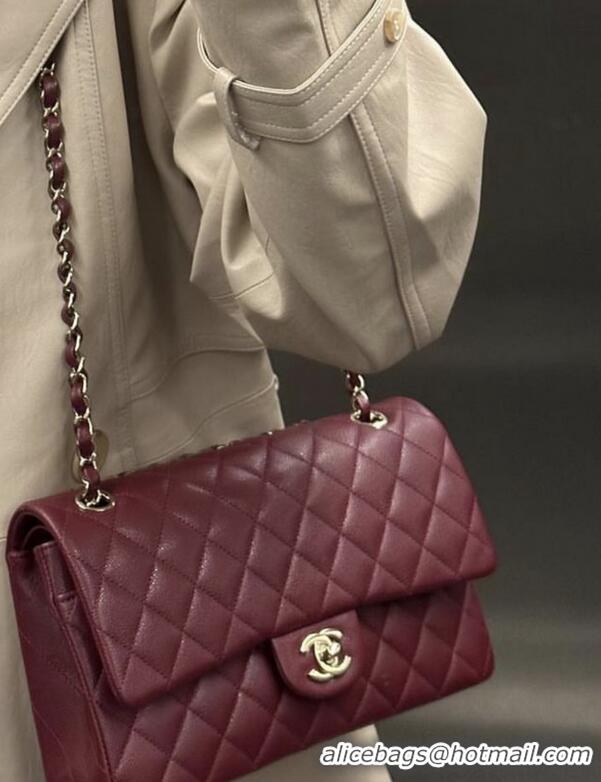 Best Price Chanel Quilted Lambskin Classic Medium Flap Bag A01112 Burgundy/Silver 2023