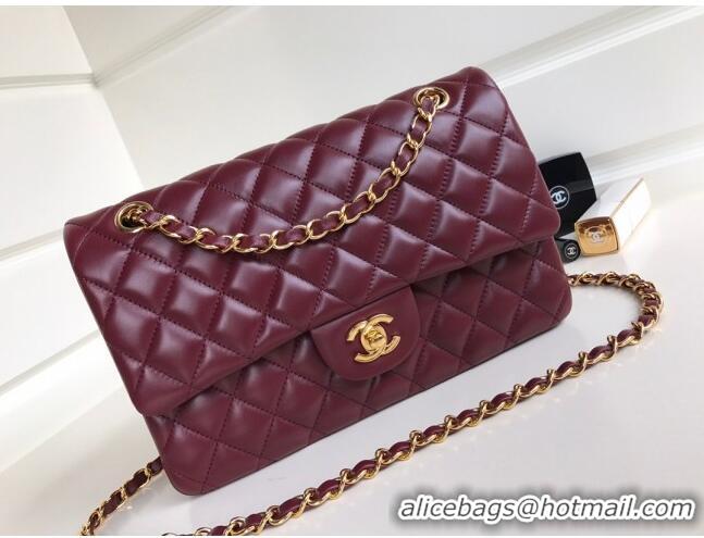 Top Quality Chanel Quilted Lambskin Classic Medium Flap Bag A01112 Burgundy/Gold 2023