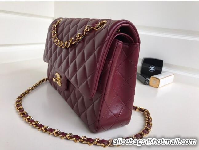 Top Quality Chanel Quilted Lambskin Classic Medium Flap Bag A01112 Burgundy/Gold 2023