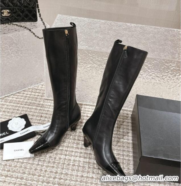 New Design Chanel Calfskin Leather High Boots Black 025079