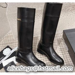 Buy Luxury Chanel Calfskin High Boots Black 025080