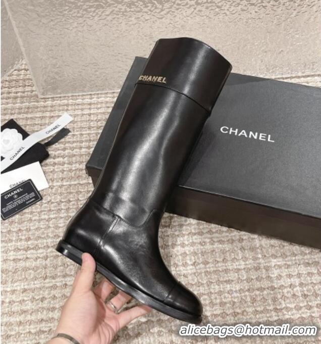 Buy Luxury Chanel Calfskin High Boots Black 025080