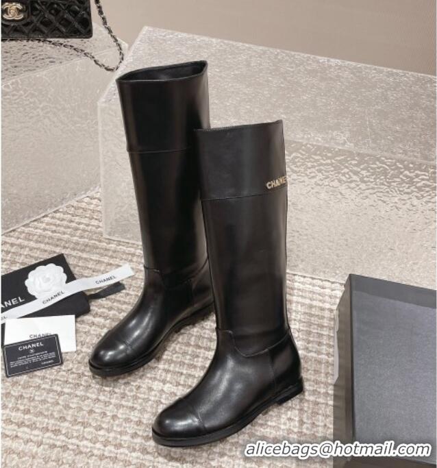 Buy Luxury Chanel Calfskin High Boots Black 025080