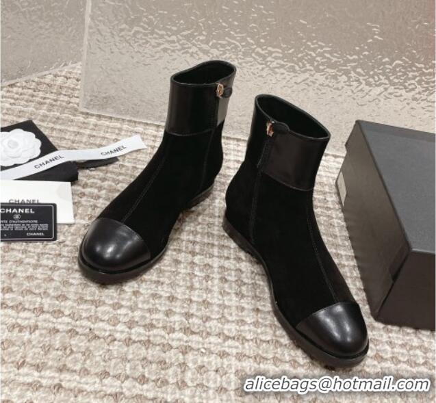 Grade Chanel Calfskin and Suede Ankle Boots Black 025081