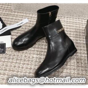 Promotional Chanel Calfskin Leather Ankle Boots Black 025083