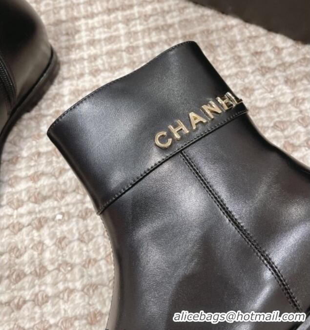 Promotional Chanel Calfskin Leather Ankle Boots Black 025083