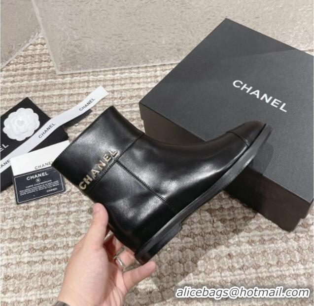 Promotional Chanel Calfskin Leather Ankle Boots Black 025083