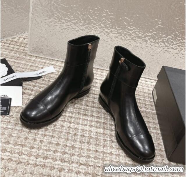 Promotional Chanel Calfskin Leather Ankle Boots Black 025083