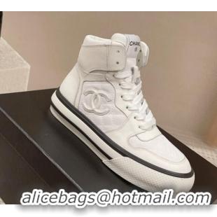 Best Product Chanel Calfskin High top Sneakers White 025089