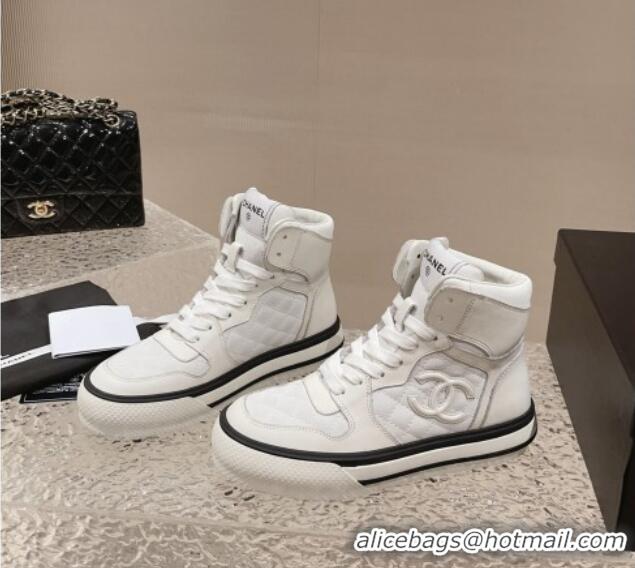 Best Product Chanel Calfskin High top Sneakers White 025089