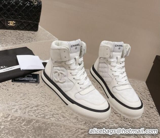 Best Product Chanel Calfskin High top Sneakers White 025089